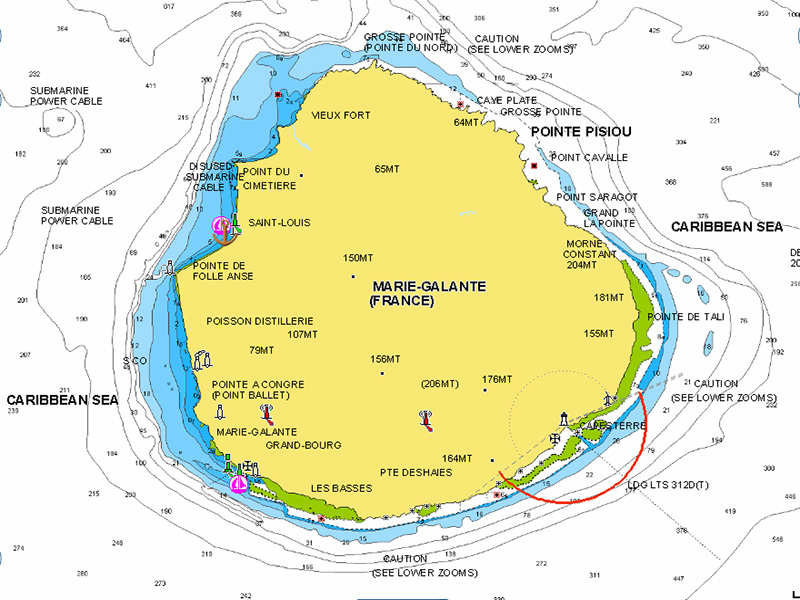 Carte Marie Galante - Voilier Solal charter Antilles Caraïbes